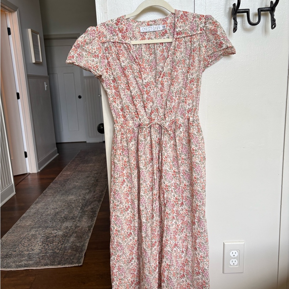 Christy Dawn Floral Pink and White Midi Dress
